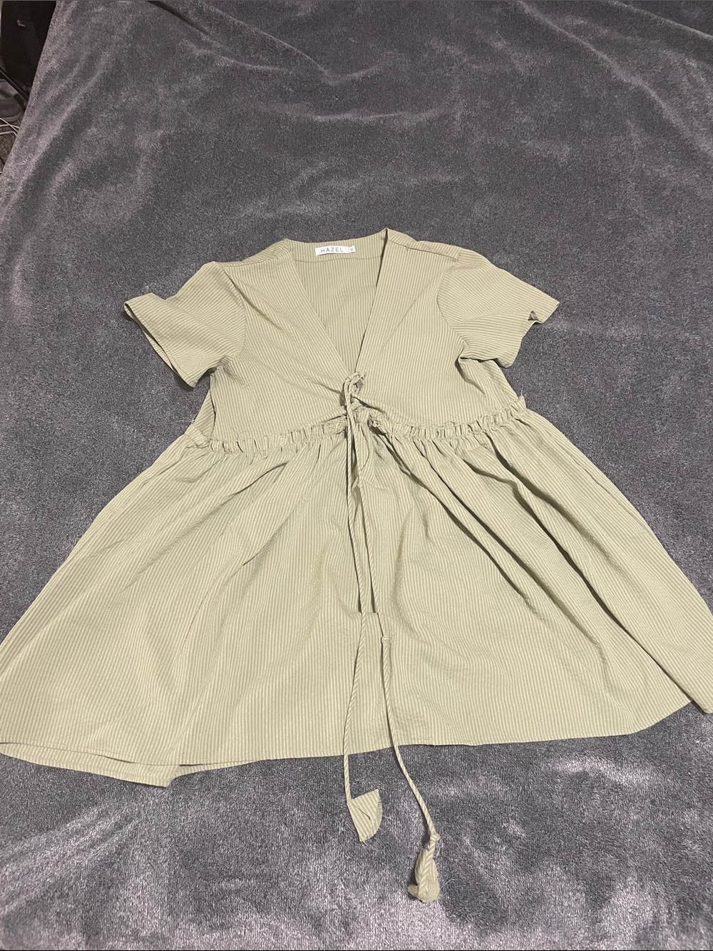 hazel Olive-Green Tie-Front Mini Dress